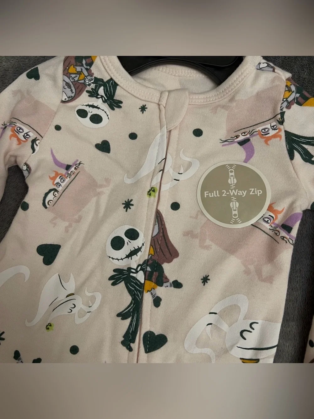 New Disney Baby Nightmare Before Christmas NBC Footed Zip Bodysuit Size 0/3M